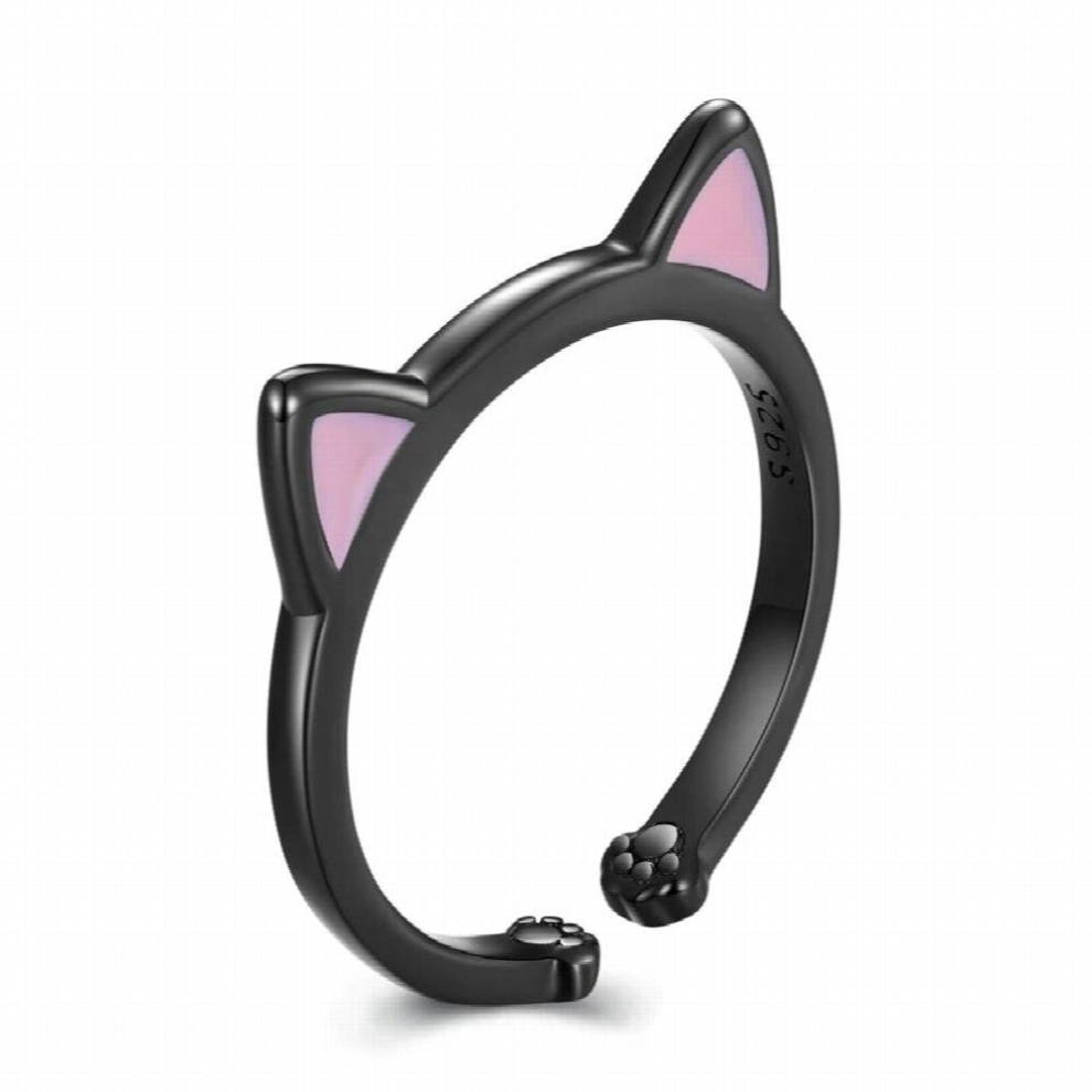 925 Sterling Silver Lovely Cat Pink Ear Opening Rings For Women Animal Pet Ring Girl Unique Birthday Jewelry Gift-image-OPC-PCVWZWG-NEW