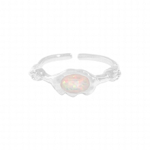 Small and Design, Minimalist and Versatile Opal Open Ring 925 Sterling Silver Female Texture