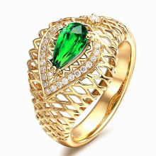 Vintage carving emerald gemstones green crystal rings for women zircon diamond yellow jewelry bijoux bague party