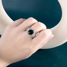 JoiasHome 925 Sterling Silver Ring For Women With 10mm Green Emerald Gemston Wedding Party Fine Jewerly Gift Size 6-10