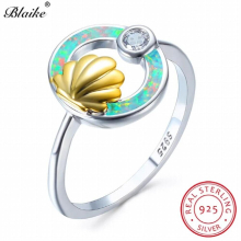 s925 Sterling Silver Shell Conch Ring Fire Opal Rings For Women Zircon Round Wedding Bands Promise Engagement Ring Jewelry
