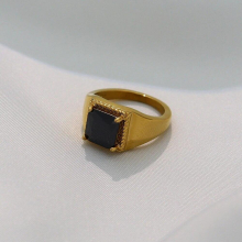 Women Jewelry Signet Ring for Men 18k Plated Couple Rings with Stone Retro Stainless Steel Ring for Girls