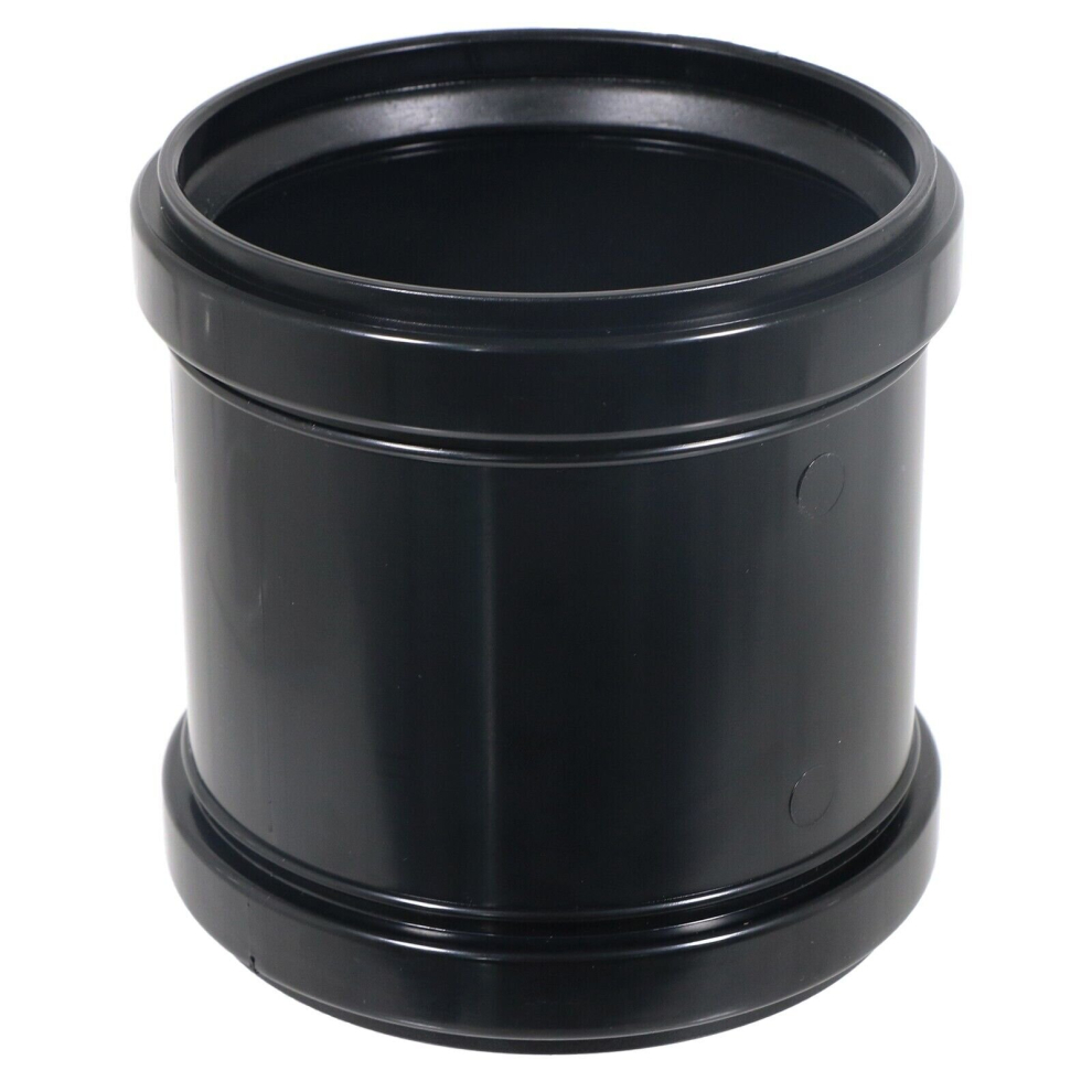 110Mm 4" Soil Waste Pipe Double Socket Push Fit Straight Slip Coupler (Black) 5057817592919