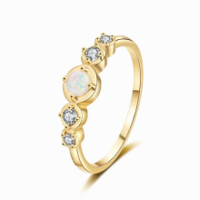 18K Yellow Ring 925 Sterling Silver Ring Engagement Wedding Band Opal Lab Grown Diamond Ring for Women