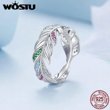 925 Sterling Silver Colorful Feather Ring with Colorful Zircons & Opal for Women Engagement Anniversary Party Jewelry Gift