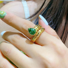 14K Snake Emerald Ring Engagement Wedding band Rings for Women Bridal Gemstones Party Jewelry