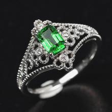 Vintage royal carving green crystal emerald gemstones diamonds rings for women silver jewelry bijoux bague
