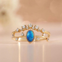 Natural Opal Gem Open Ring Light and Palace Retro Style Jewelry