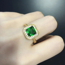 Vintage square green crystal emerald gemstones diamonds rings for women 14 jewelry bijoux bague party accessory