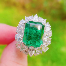 Advanced Women Ring Cotton Wool Simulation Emerald Tourmaline Ring High Carbon Diamond Jewelry Wedding