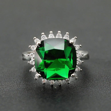 square green crystal emerald gemstones diamonds rings for women silver jewelry bijoux bague party