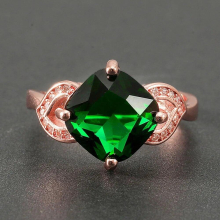14K Rose Square Green Crystal Bague Emerald Gemstones Diamonds Rings for Women Jewelry Bijoux Party Accessories Gift
