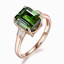 18k rose square green crystal emerald gemstones rings for women jewelry bague bijoux concise ring