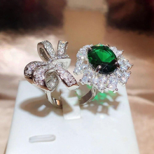 Advanced Women Ring Bow Emerald Ring Female Jewelry Lady Brilliant Zircon Girl Gift Party