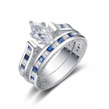 2 in 1 Ring Set 925 Silver Jewelry with Sapphire Zircon Gemstone Finger Rings Ornament for Wedding Party Gift