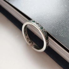 925 Sterling Silver Dark Green Emerald Zircon Micro Paved CZ Vintage Circle Diamond Ring Resizable Open Engagement Band For Love