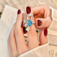 Real Solid 925 Pure Silver Bow Wedding Rings for Women 2ct Round Sapphire Engagement Ring Fine Jewelry