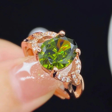 Olive Green crystal Emerald Gemstones Diamonds Rings for Women 14k Rose Filled Jewelry Bijoux Accessory Gift