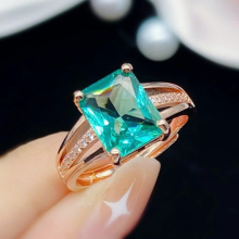 Square Peacock Green Crystal Emerald Gemstones Diamonds Rings for Women 18k Rose Filled Fine Jewelry Bague