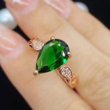 Water Drop Green Crystal Emerald Gemstones Diamonds Rings for Women 14k Rose Filled Jewelry Bijoux Bands