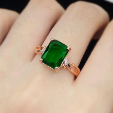 Concise Square Green Crystal Emerald Gemstones Diamonds Rings for Women 18k Rose Filled Jewelry Bands Birthday