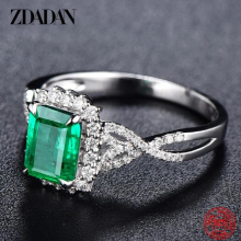 925 Sterling Silver Emerald Ring For Women Adjustable Zircon Finger Ring Wedding Jewelry Gift