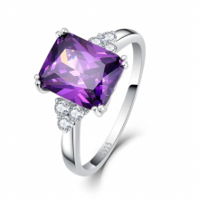 Vintage Jewelry 5.25ct Amethyst 925 Needle Sterling Silver Ring Emerald Cut Purple Nature Stone Women Wedding Rings
