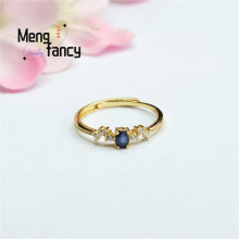 Natural S925 Silver Inlaid Sapphire Ring Generous Personalized Light Noble Charm Versatile Beauty Jewelry