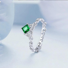 Square Emerald Ring For Women Adjustable Sterling Silver 925 Minimalist Jewelry Green Stone Ornaments Wedding Souvenir