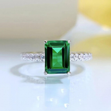 S925 silver retro rectangular car flat 6 * 8 emerald one-carat carbon diamond womens ring