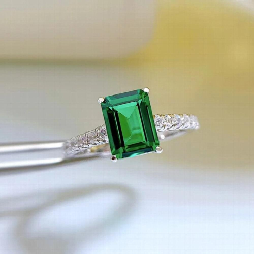 S925 silver retro rectangular car flat 6 * 8 emerald one-carat carbon diamond womens ring 2