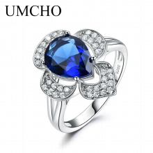 Created Sapphire Rings Gemstone Solid 925 Sterling Silver Rings For Female Anniversary Fine Jewelry