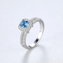 925 Sterling Silver Sapphire Rings for Women Cubic Zirconia Engagement Wedding Big Round Gemstone Fine Jewelry