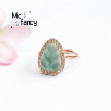 Natural S925 Inlaid With Emerald Ice Water Leaf Ring Wrapped With Zircon Generous Personalized Retro Style Jewelry
