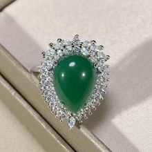 Green Jade Agate Emerald Gemstones Diamonds Water Drop Rings for Women Silver Fine Jewlery Bijoux Bands