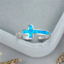 Classic Female Cross Opal Stone Ring Silver Love Engagement Ring Dainty Open Thin Wedding Rings For Women Men