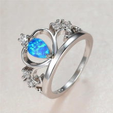 Charm Opal Stone Ring Female Vintage Silver Thin Wedding Rings For Women Bride Crystal Crown Engagement Ring