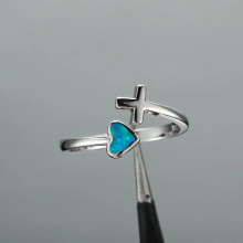 Female Opal Thin Ring Classic Silver Wedding Ring Heart Cross Adjustable Engagement Rings For Women