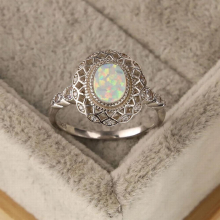 WPB 100% S925 Sterling Silver Oval Opal Ring Through Flower High Carbon Diamond Wedding Rings Women Jewelry Party