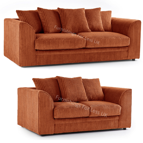 (Orange) Luxor Colourful Jumbo Cord Sofa Set Suite 3 + 2