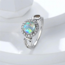 Classic Round Fire Opal Rings For Women Wedding Bands Silver Zircon Promise Engagement Ring Female Valentine Jewelry