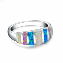 Womens Colorful Simulated Opal Silver Ring Wedding Jewelry Size 6-10