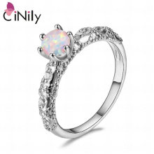 Created Fire Opal Rings for Women Shining Stone with Cubic Zirconia Silver Plated Opal Finger Ring Jewelry