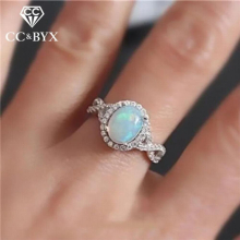 CC Opal Rings For Women Bride Wedding Engagement Ring Cubic Zirconia Oval Stone Bijoux Femme Drop CC2177