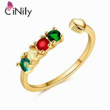 Classic Heart Shape Multicolor Opal Rings for Women Yellow Plated Adjustable Opening Ring with Zircon FashionJewerly