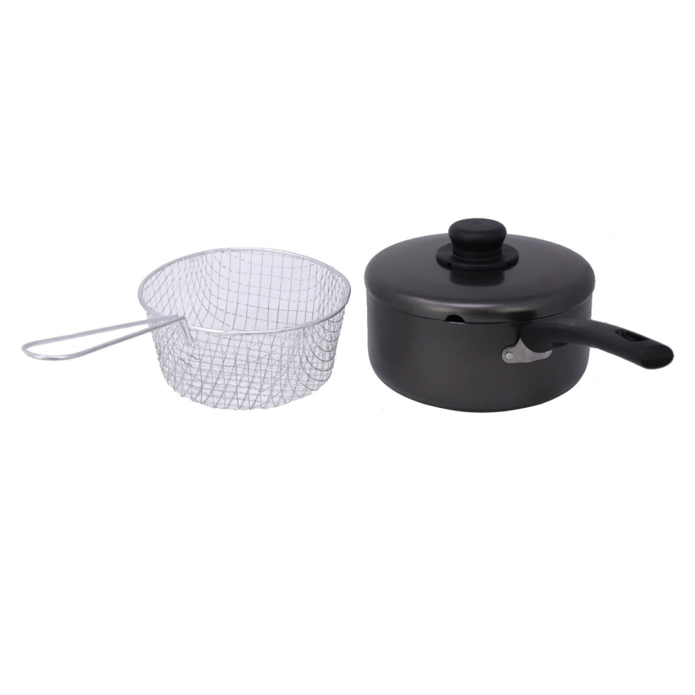 (Non Stick Chip Pan Deep Fat Fryer Basket With Lid Set Frying Saucepan Aluminium) Non Stick Chip Pan Deep Fat Fryer Basket Lid Fry