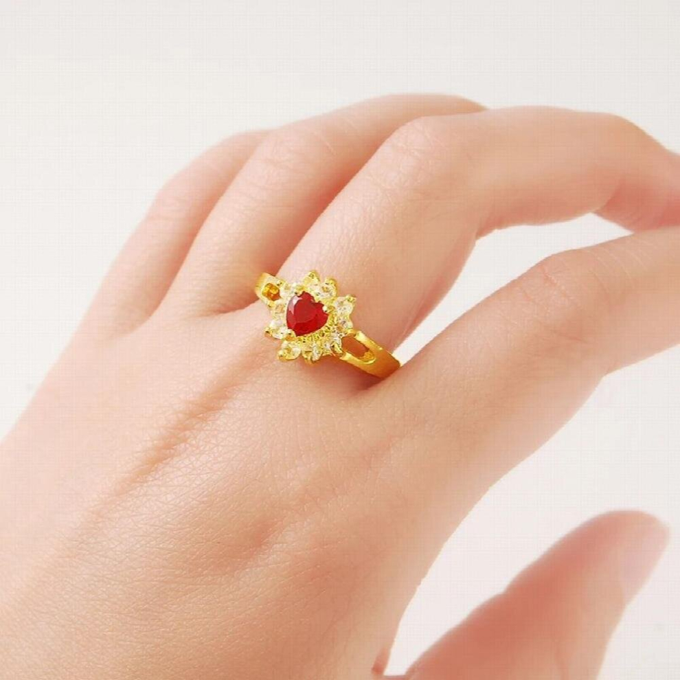 24K Pure Women Wedding Ring jewelry Plating Engraved Red Stone Exquiste Flower Finger Rings-image-OPC-PCVXDGM-NEW