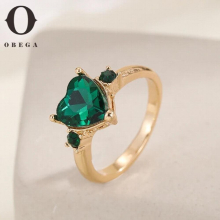 Vintage Emerald Heart Shape Dating Rings For Women Plated Cubic Zircon Love Rings Engagement Jewelry