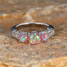 Female Purple Fire Opal Stone Ring Small Round Silver Jewelry Vintage Wedding Rings For Women