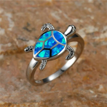 Female Fire Opal Stone Ring Boho Small Silver Turtle Ring Jewelry Vintage Wedding Engagement Rings For Women